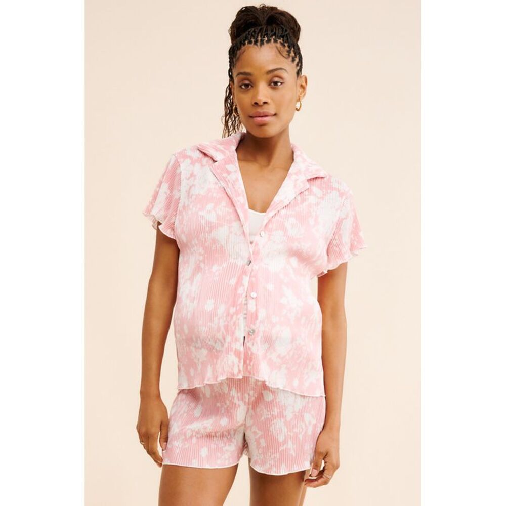 Waverles Women Maternity Plisse Please Terry Top Pink L